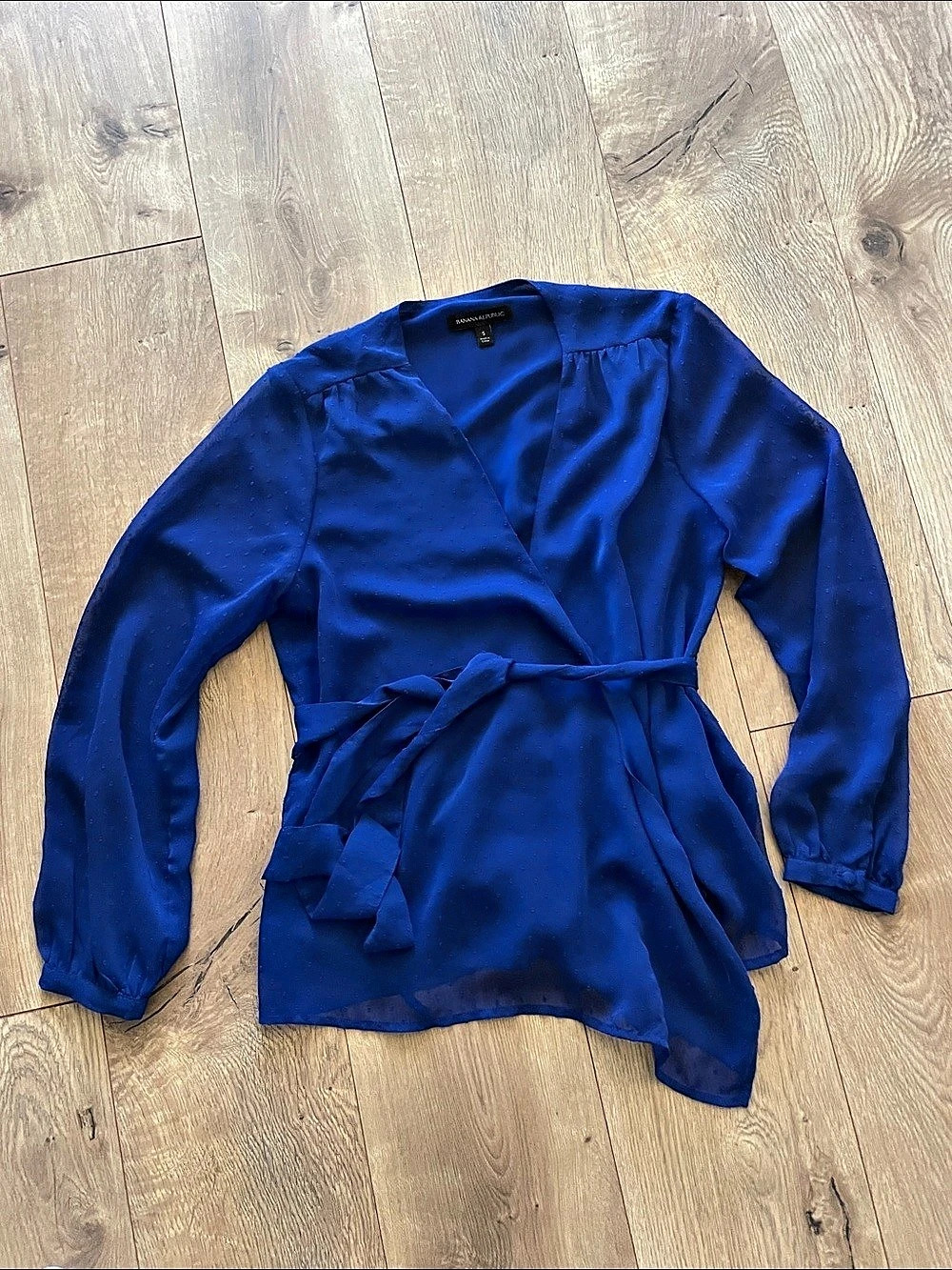 Banana Republic Blue Polka Dot Wrap Blouse